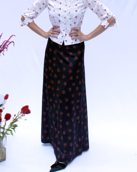Vintage 1970s Rose Print Maxiskirt