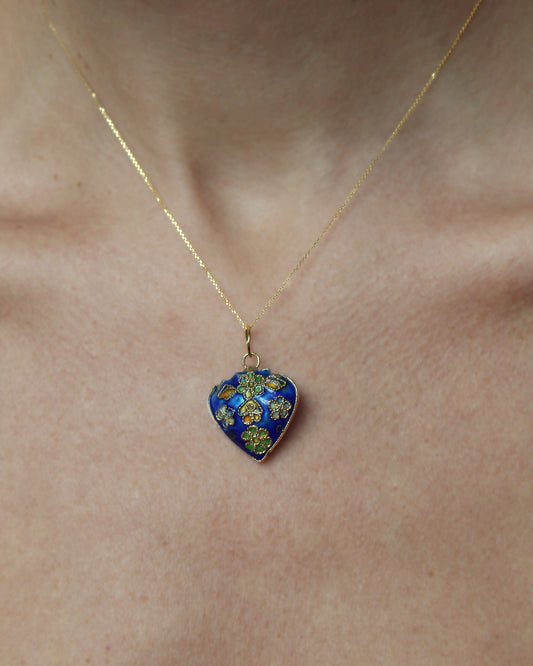 Vintage Floral Cloisonné Heart Pendant