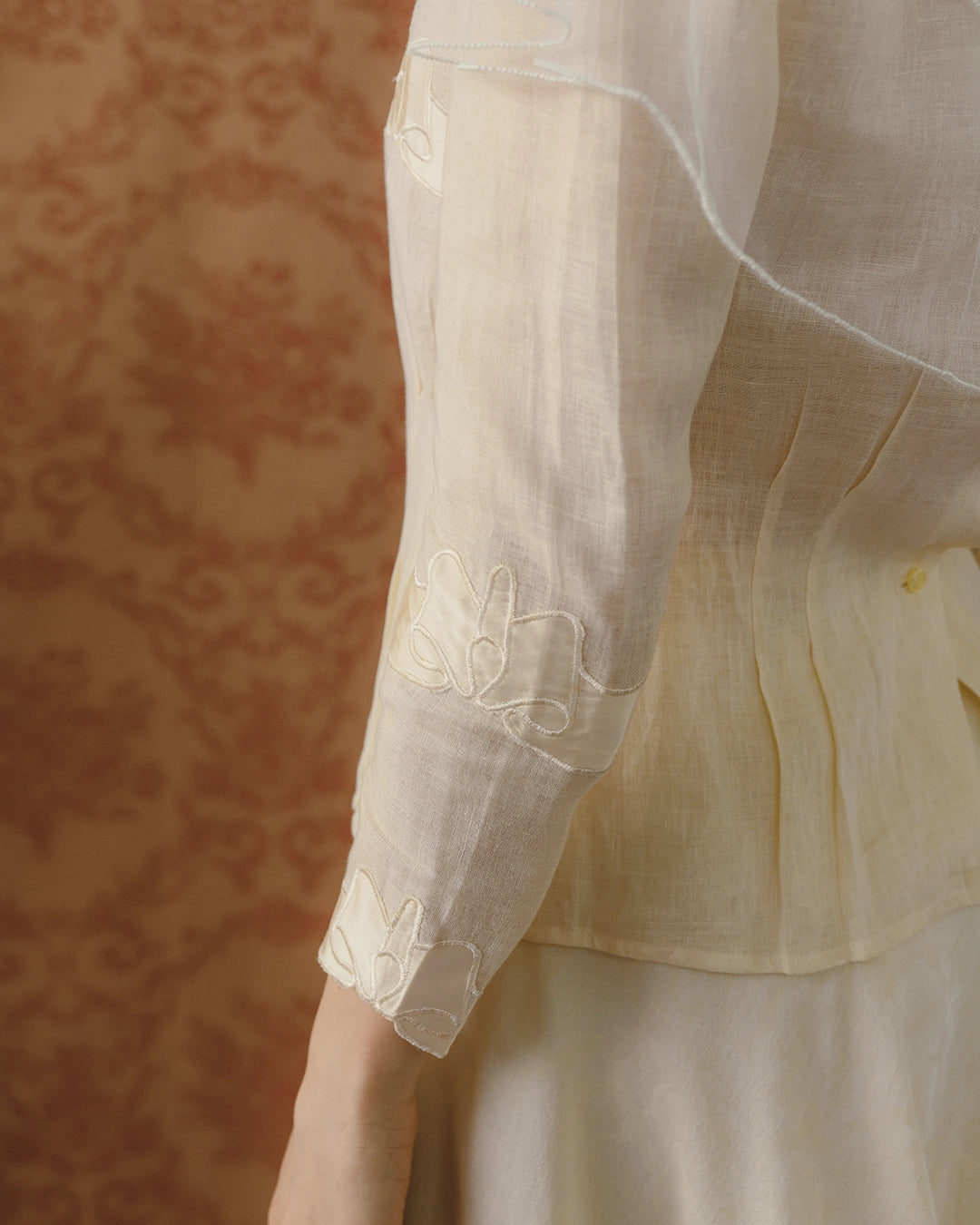 Vintage Linen Skirt Set With Silk Appliqué Bow Motif