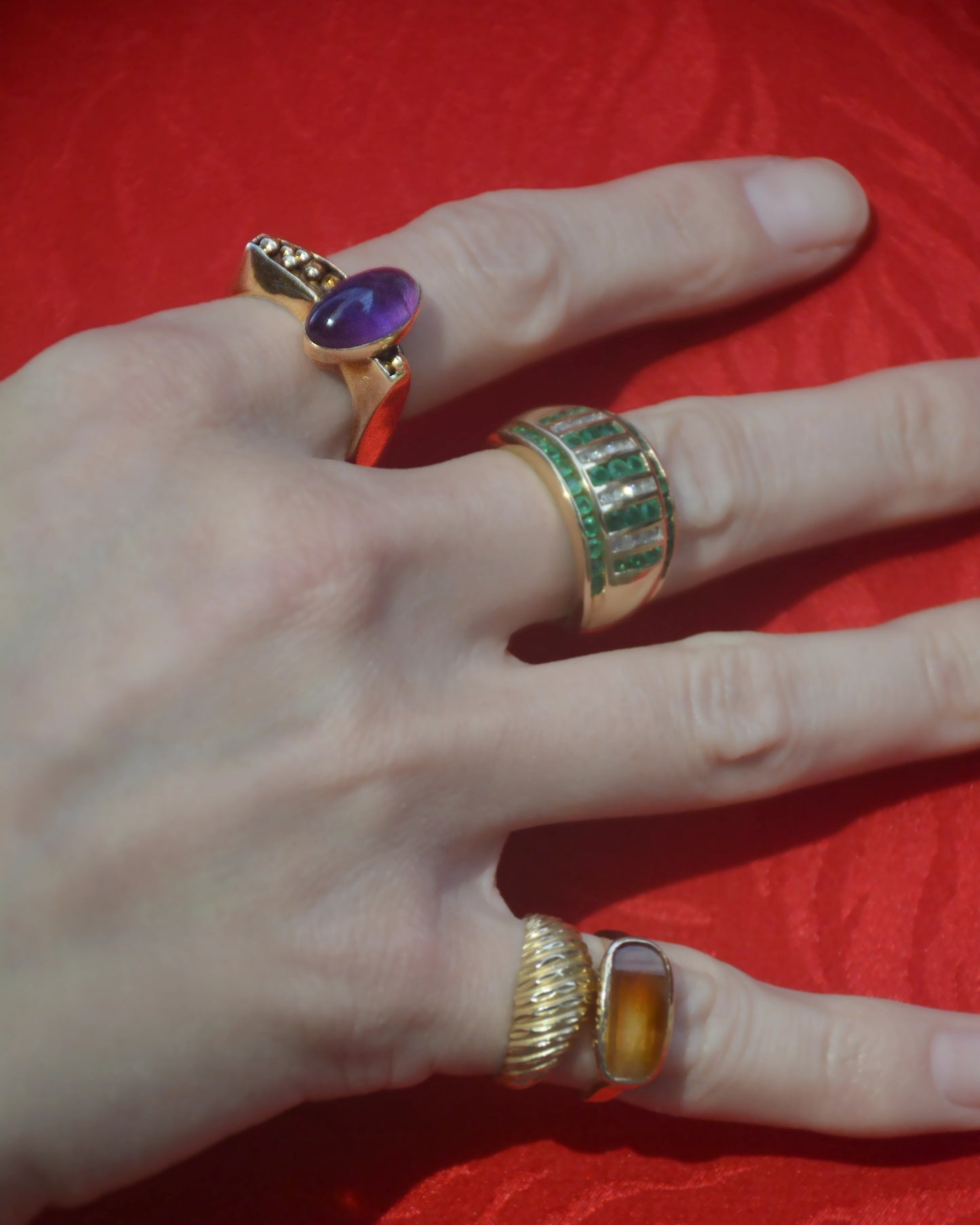 Vintage Cabochon Amethysts 14k Gold Ring