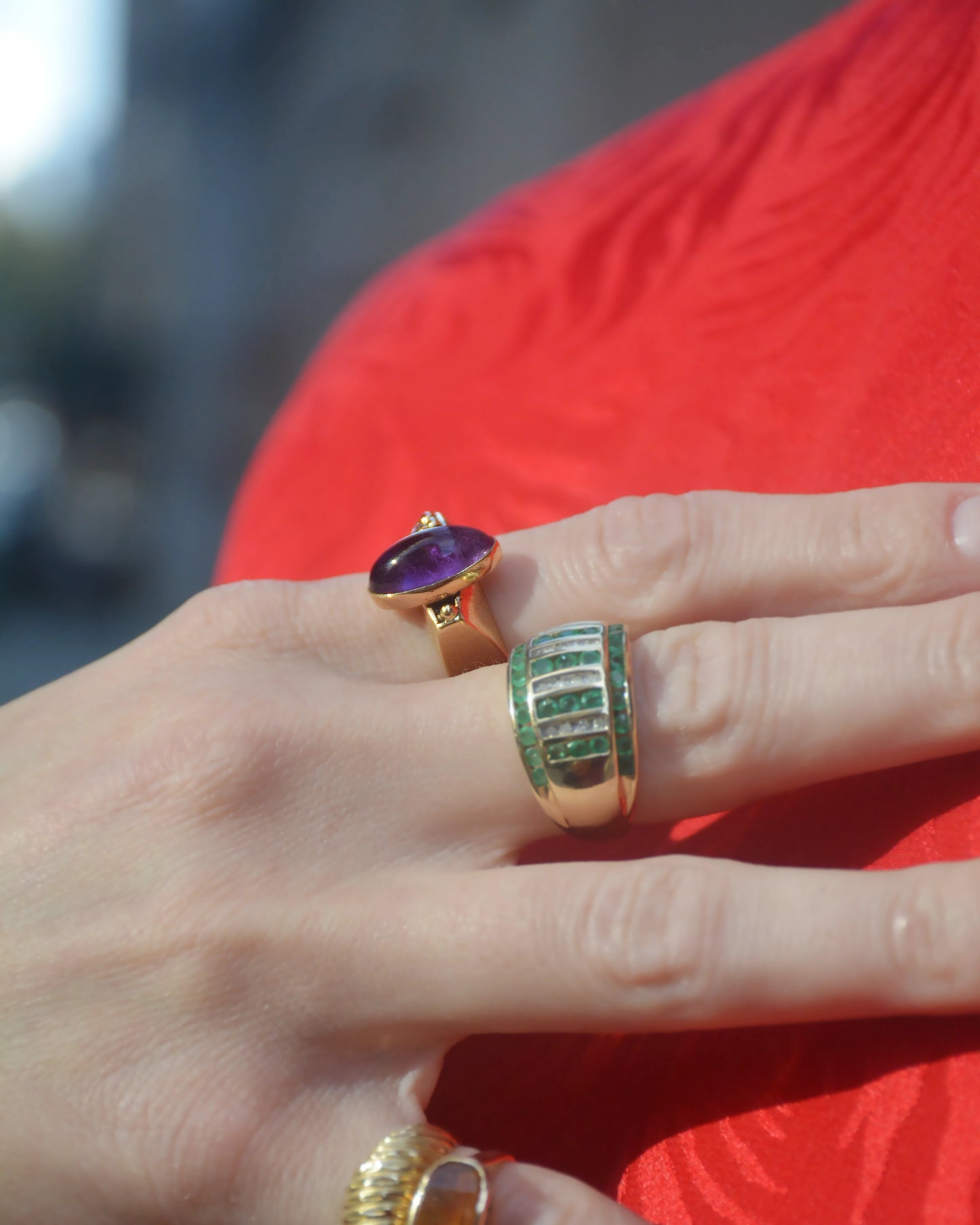 Vintage Cabochon Amethysts 14k Gold Ring