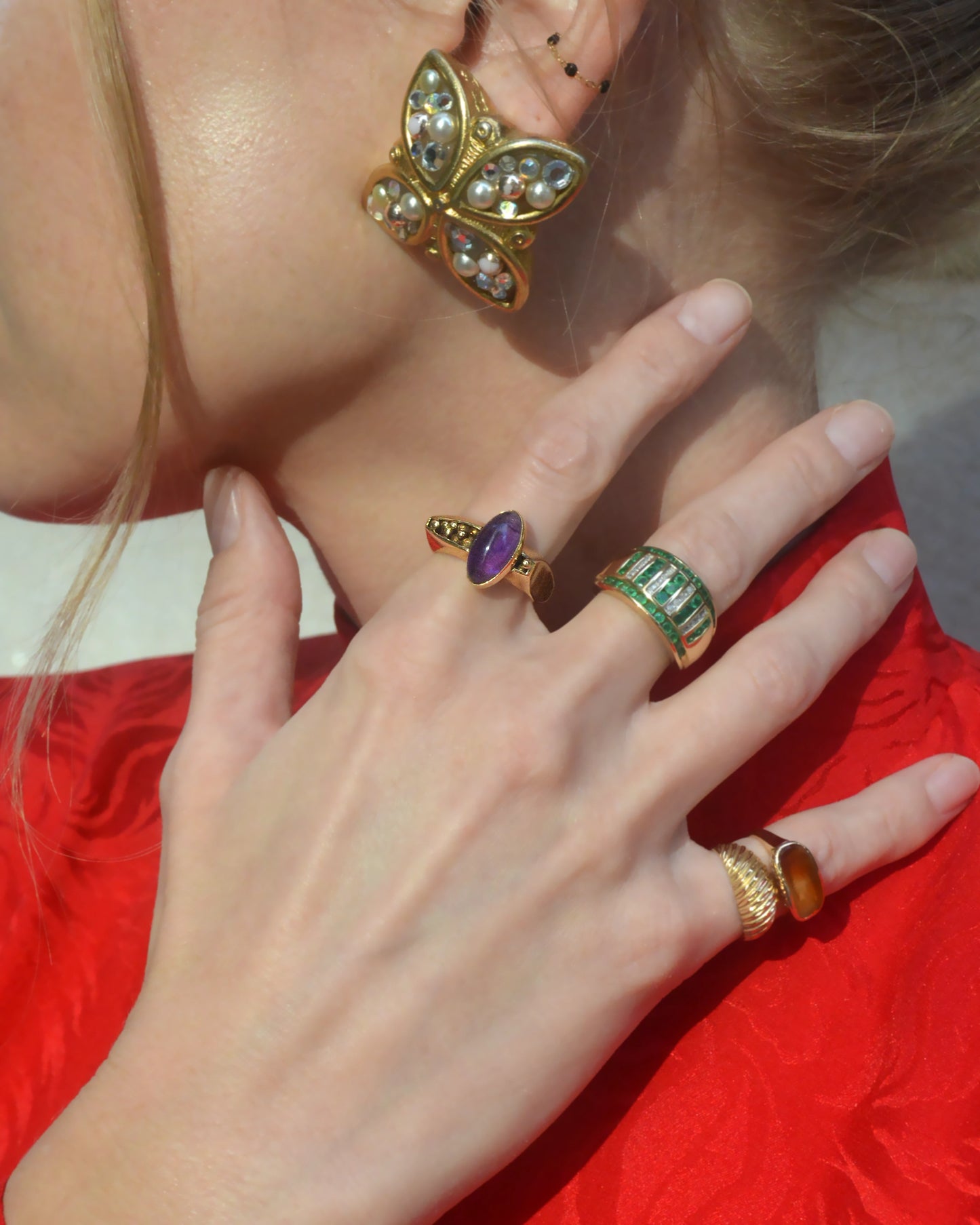 Vintage Cabochon Amethysts 14k Gold Ring