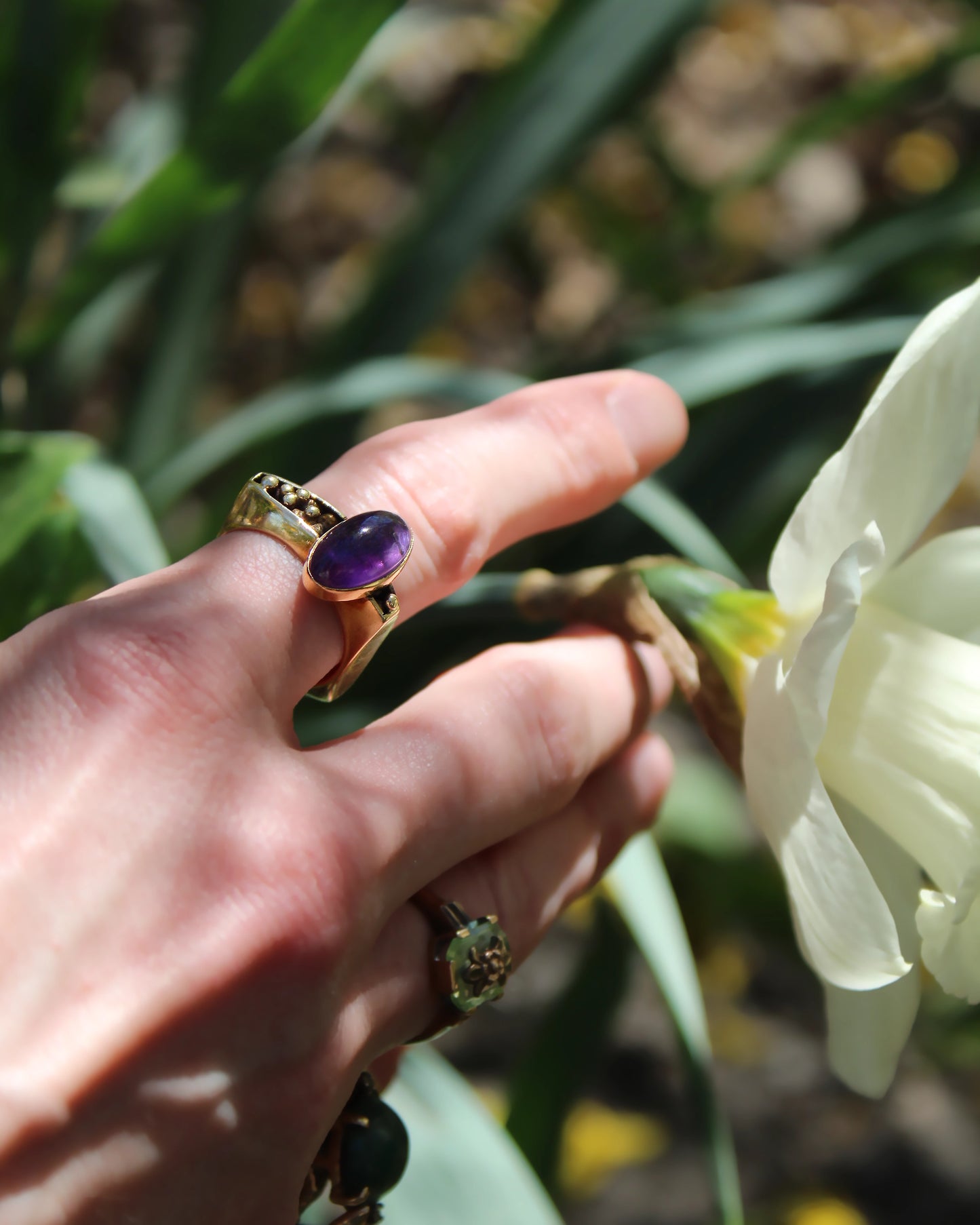 Vintage Cabochon Amethysts 14k Gold Ring