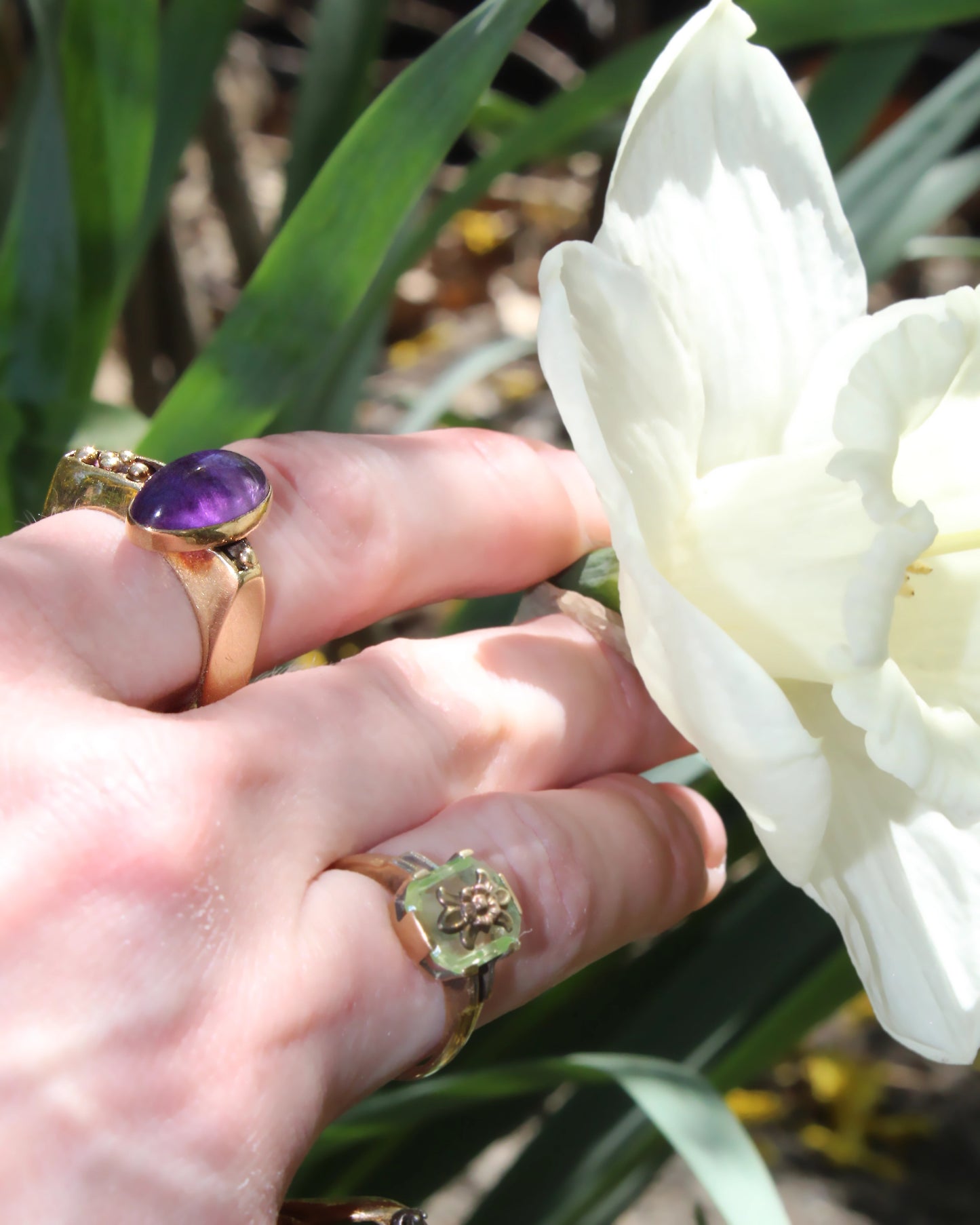 Vintage Cabochon Amethysts 14k Gold Ring