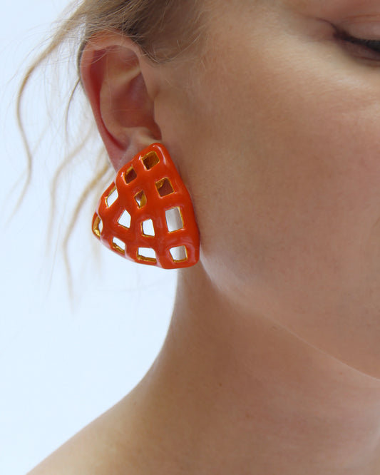 Vintage Orange Sculpture Earrings by Clara Studio
