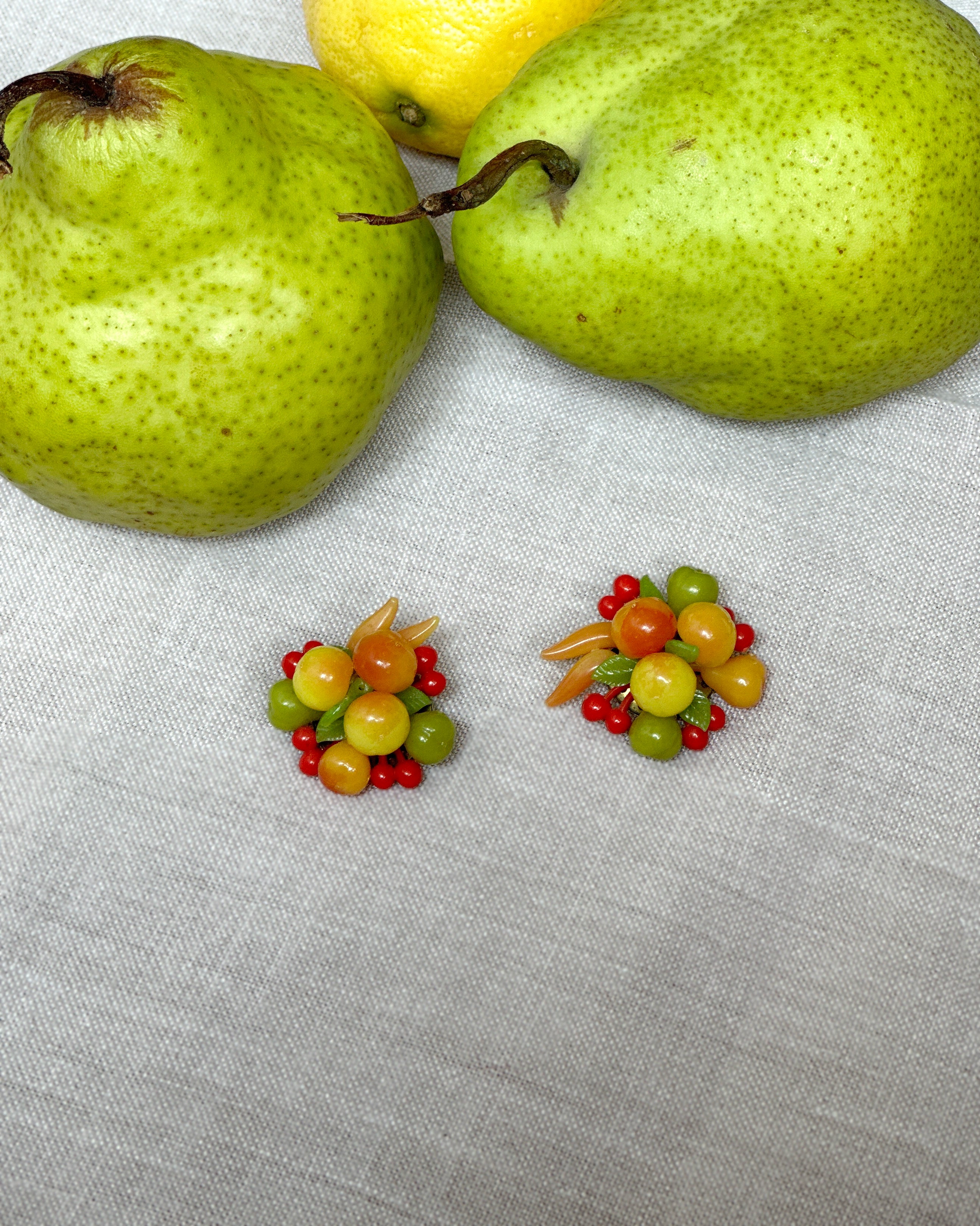 Austria Crystal Pear Fruit Pin And Earrings - Vintage Lane Jewelry