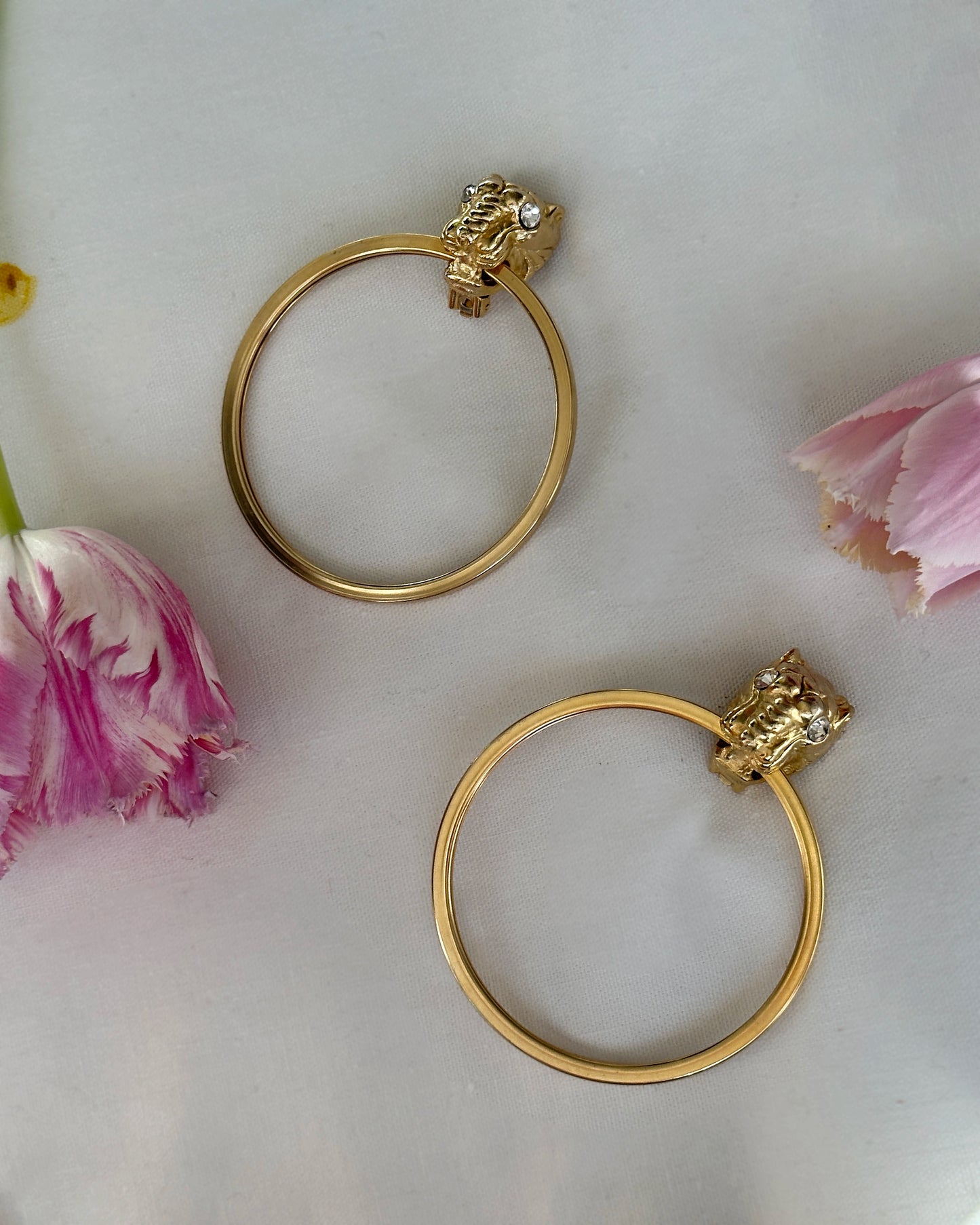 VINTAGE LARGE GOLD PANTHER HOOPS (attributed to Givenchy)