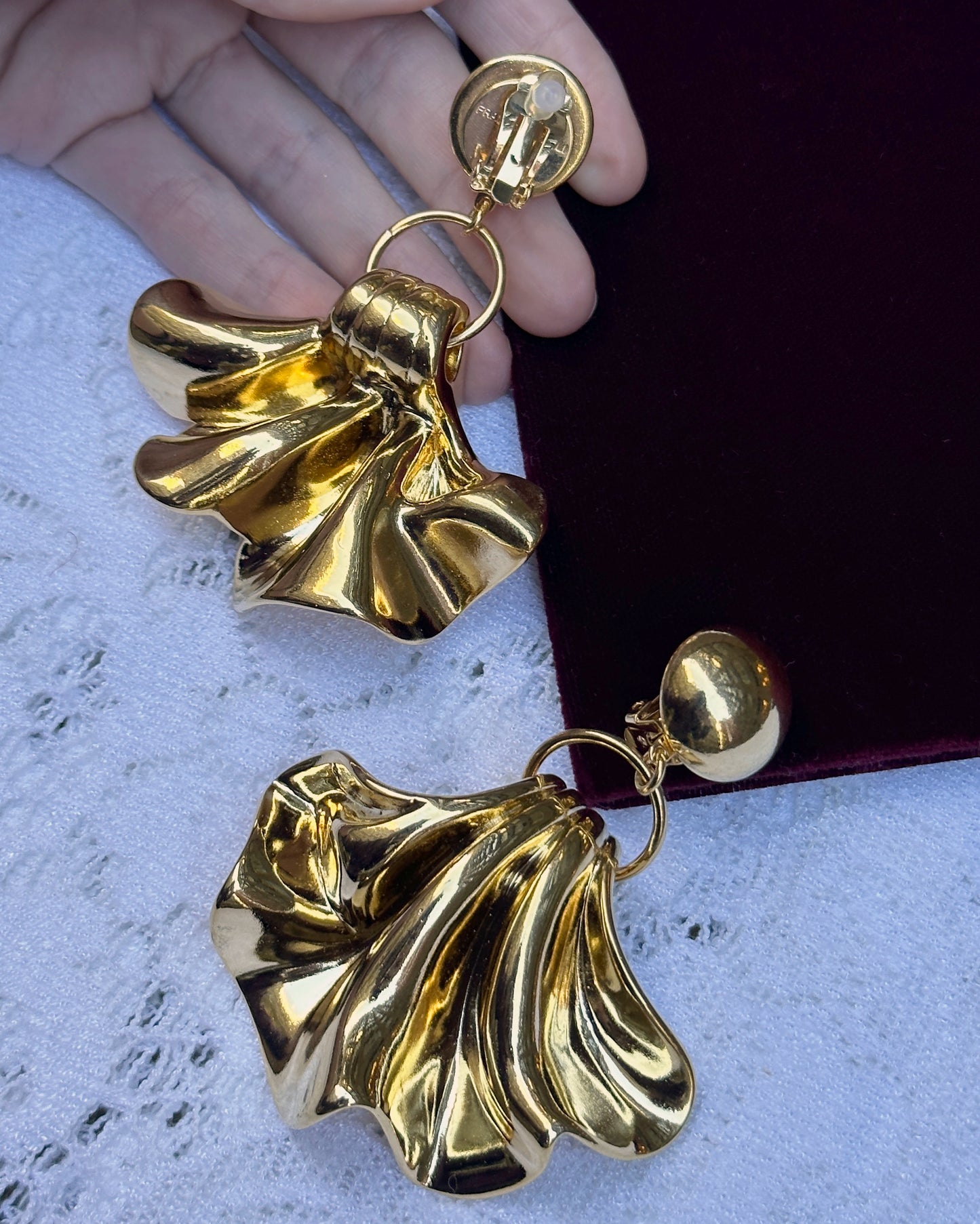 VINTAGE FRENCH GOLD STATEMENT EARRINGS, signed