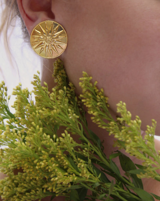 Vintage Gold Sun Medallion Earrings