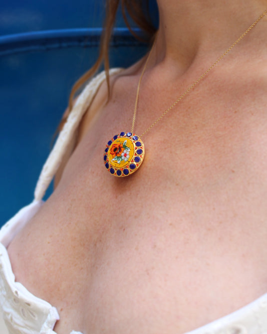 1930s Italian Micro-Mosaic Floral Medallion Pendant