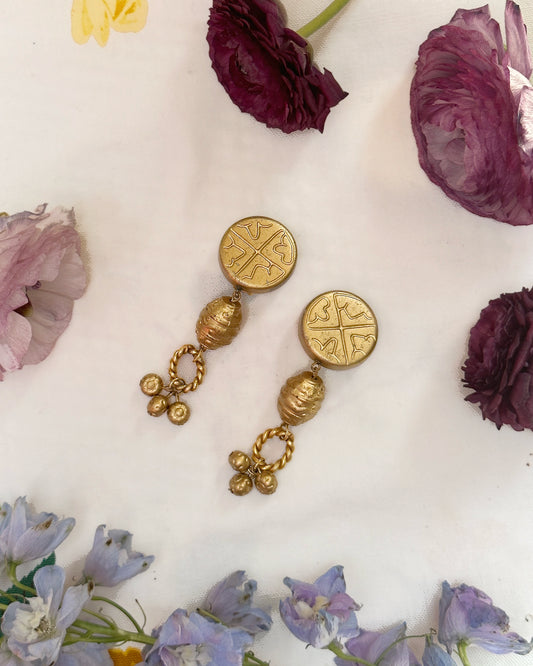 Vintage Les Bernard Gold Etruscan Statement Earrings