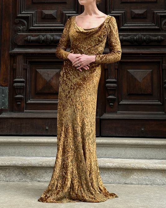 Vintage Oscar De La Renta Long Sleeve Velvet Gown