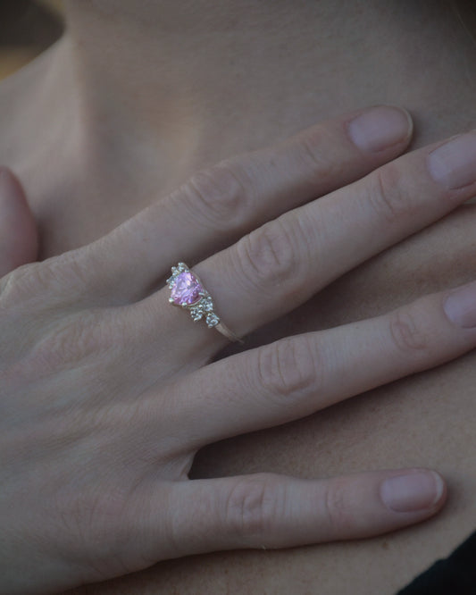 Vintage Pink Heart-Shaped Crystal Ring
