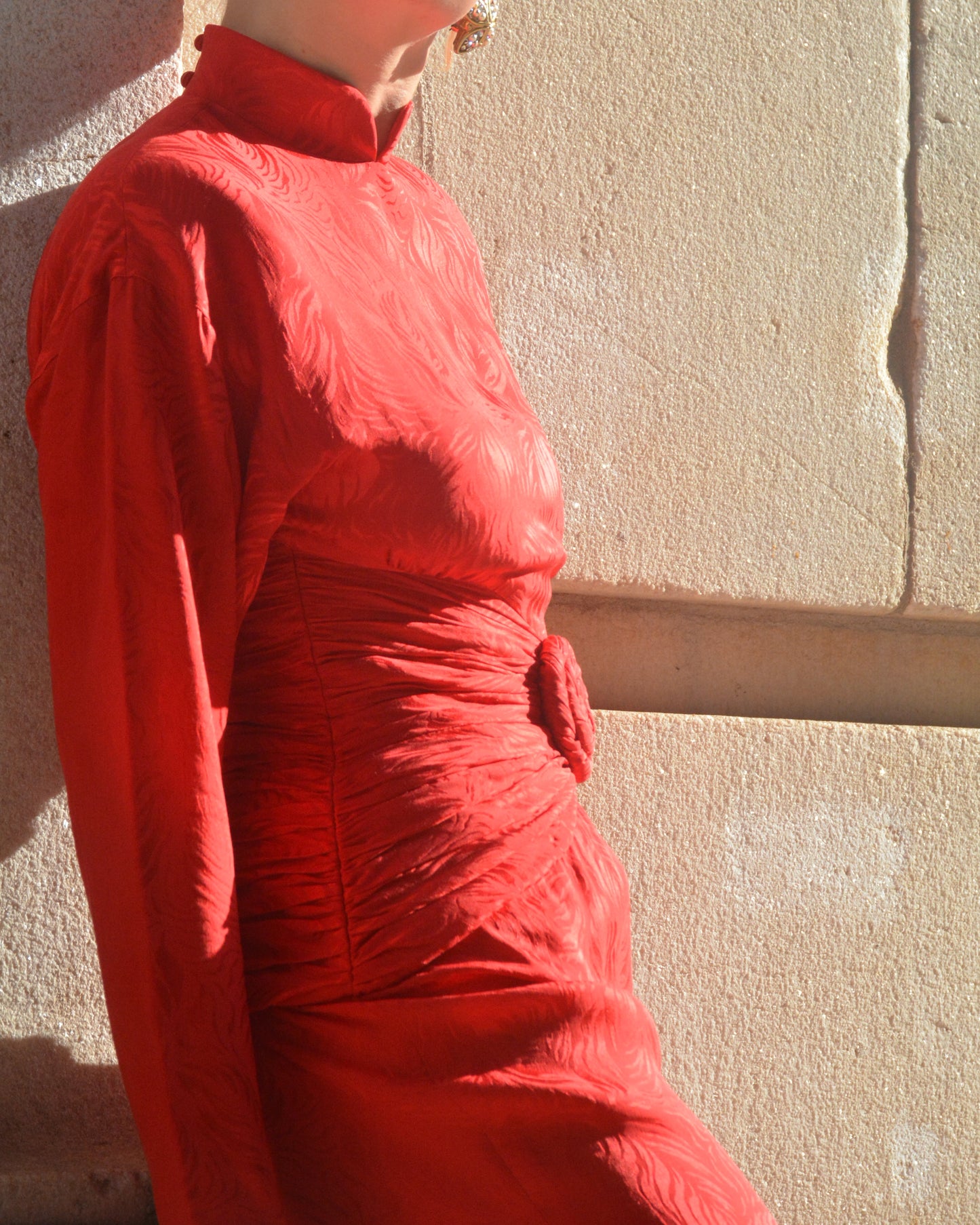 Vintage Red Silk Long-Sleeve Wiggle Dress