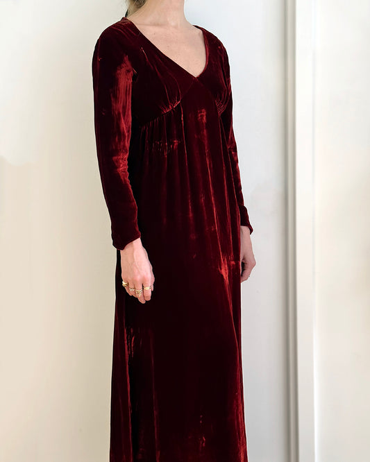 Vintage 1930s Long Sleeve Red Velvet Dress