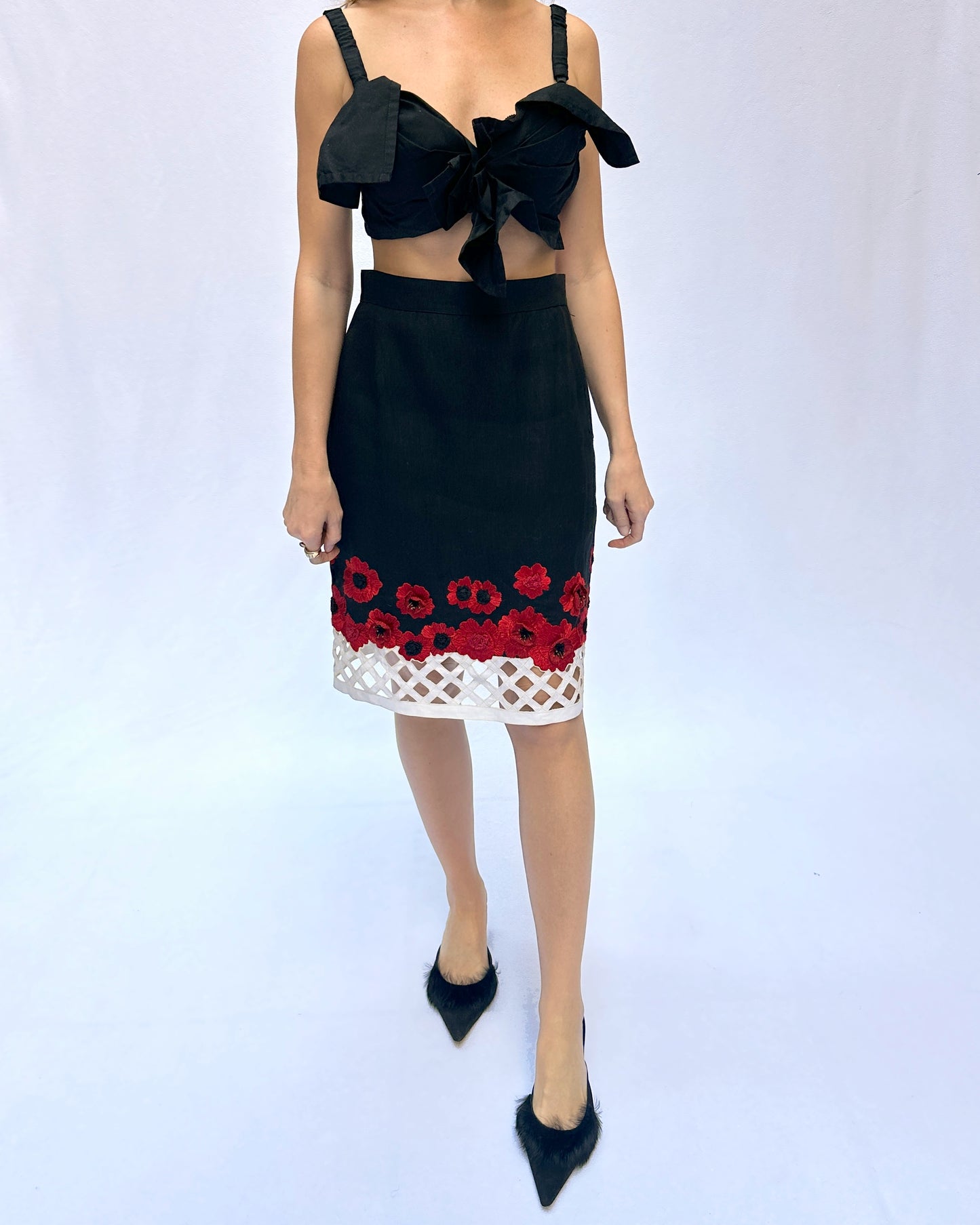 Vintage Roccobarocco Floral Embellished Skirt