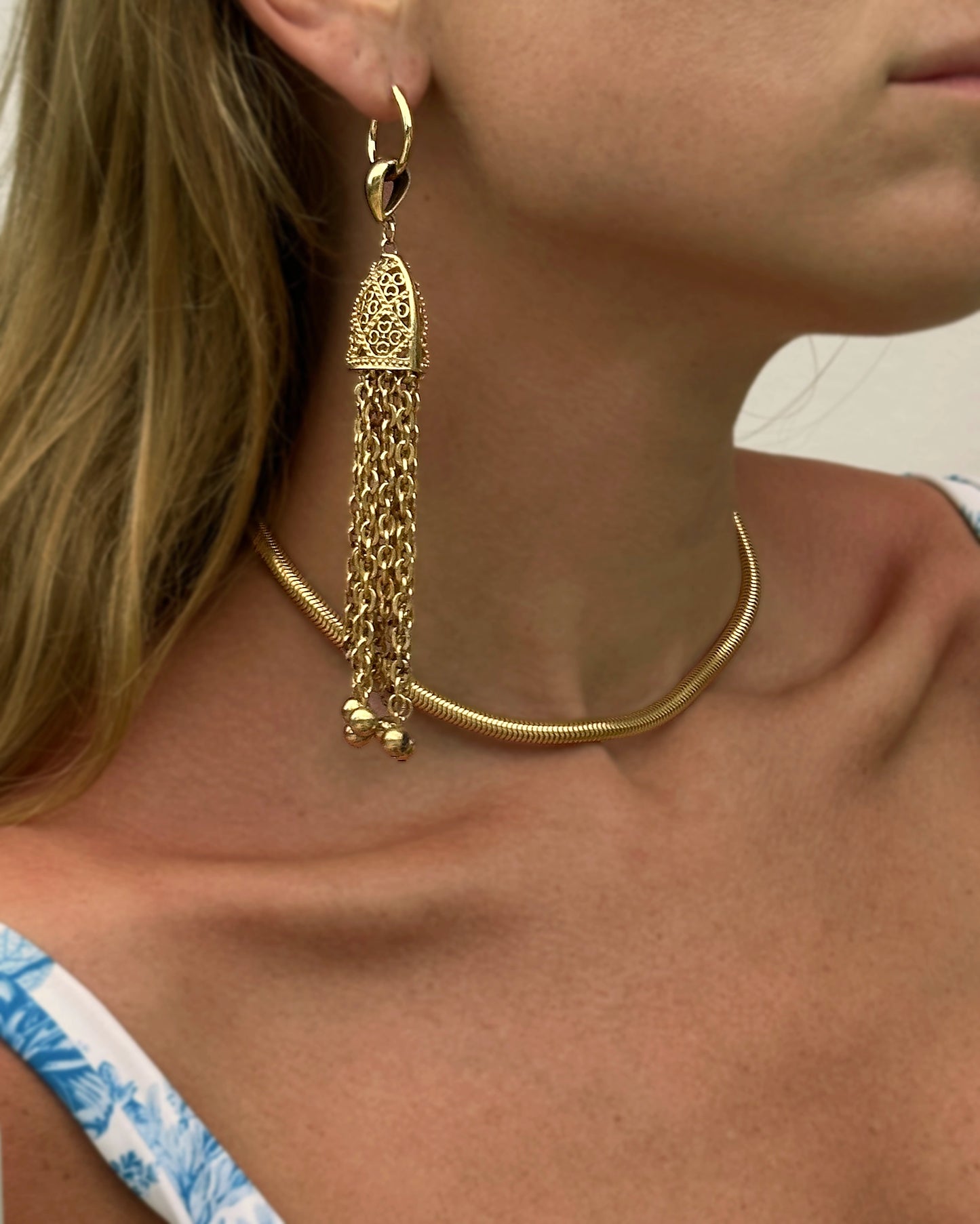 Vintage Gold Tassel Statement Earring/Pendant