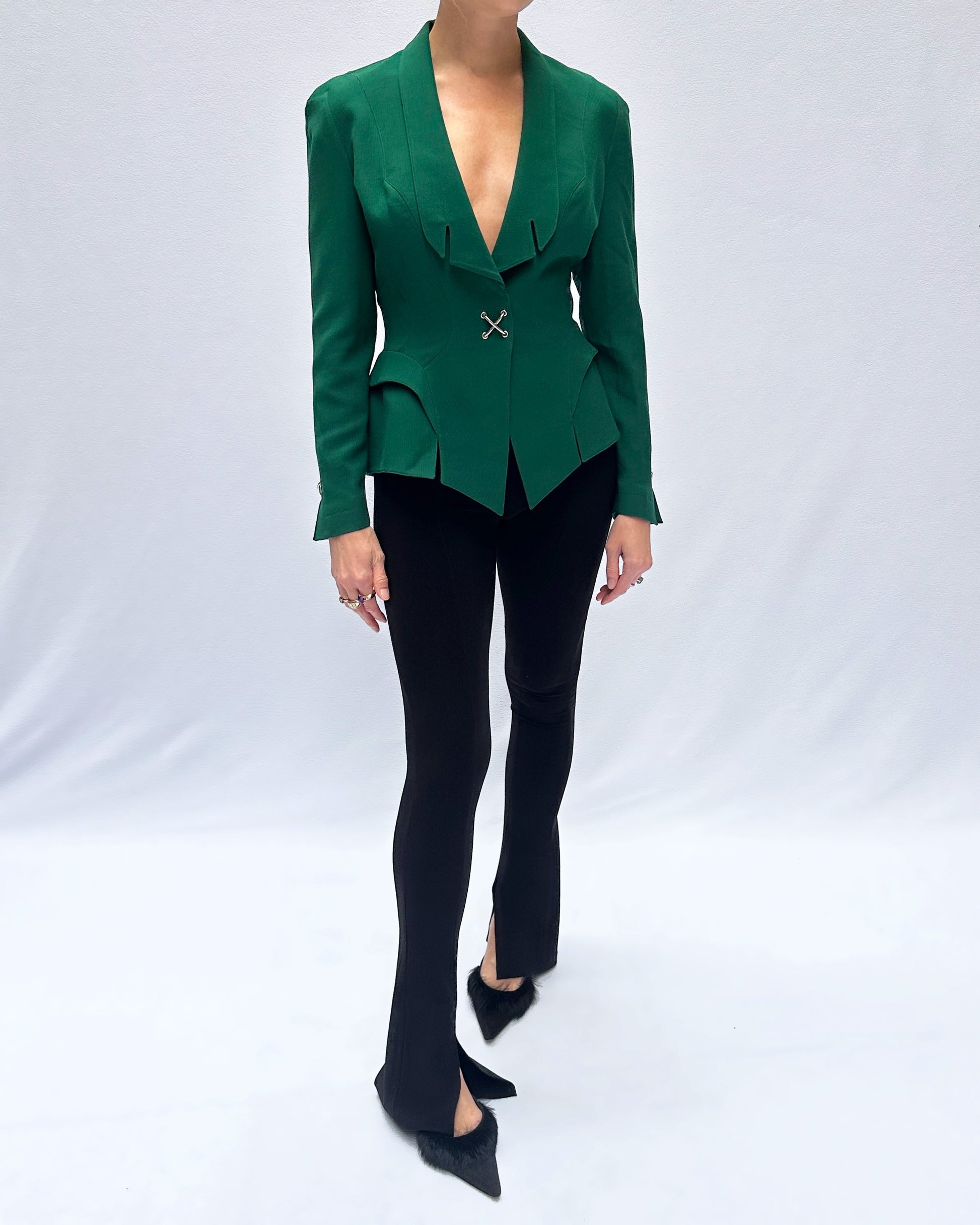 Vintage Thierry Mugler Fall 1992 Emerald Jacket + Pleated Vintage Thierry Mugler Fall 1992 Emerald Jacket + Pleated