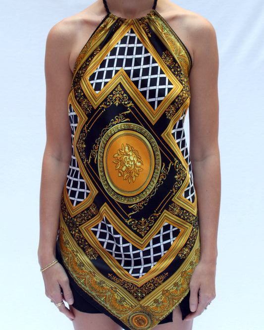 Vintage 90s Handkerchief Halter Top, in the style of Versace