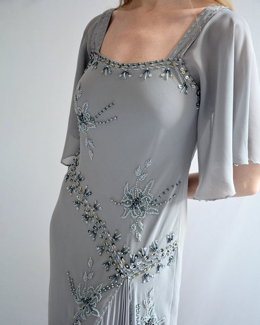 Vintage 1920s-Style Beaded Chiffon Gown