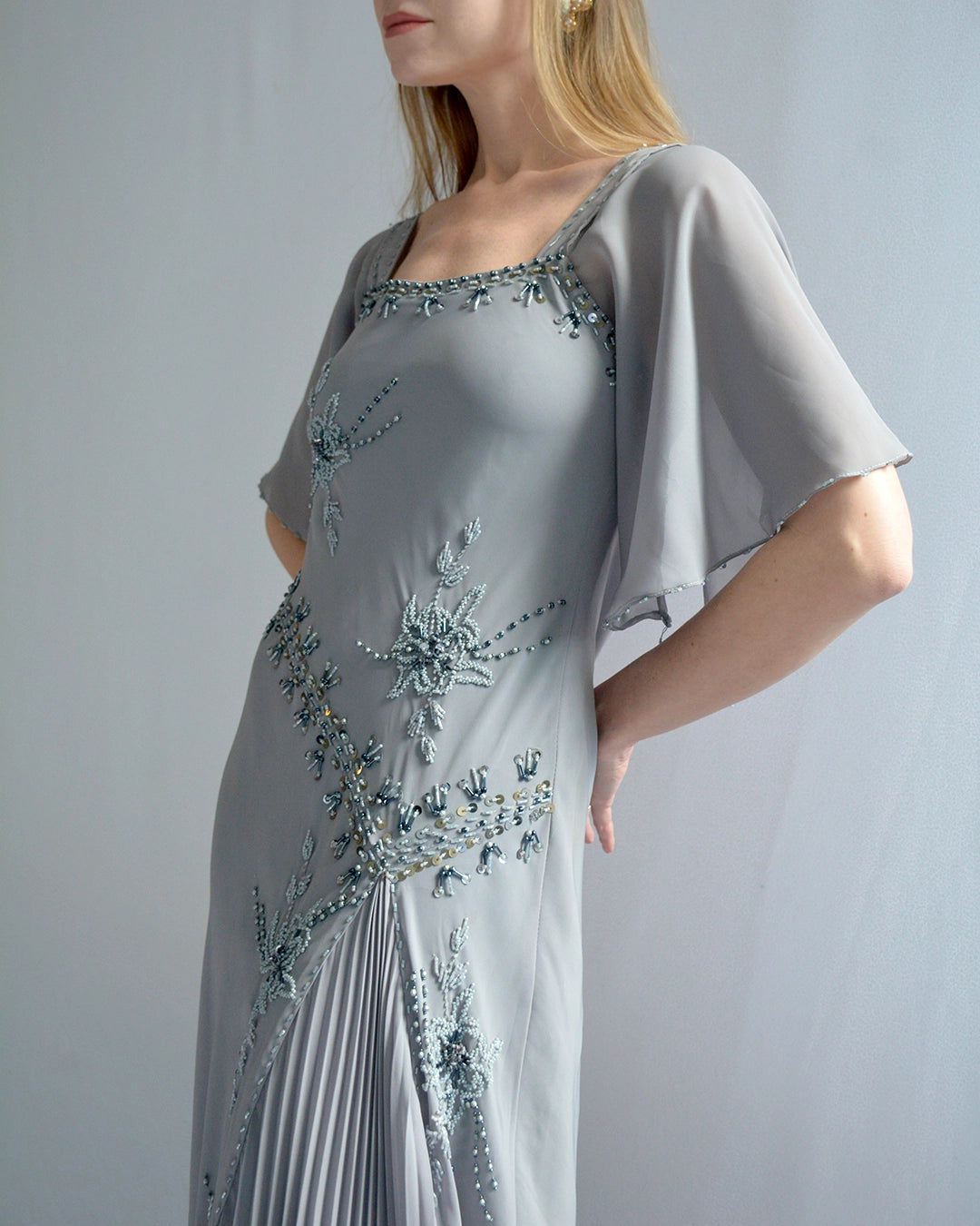Vintage 1920s-Style Beaded Chiffon Gown
