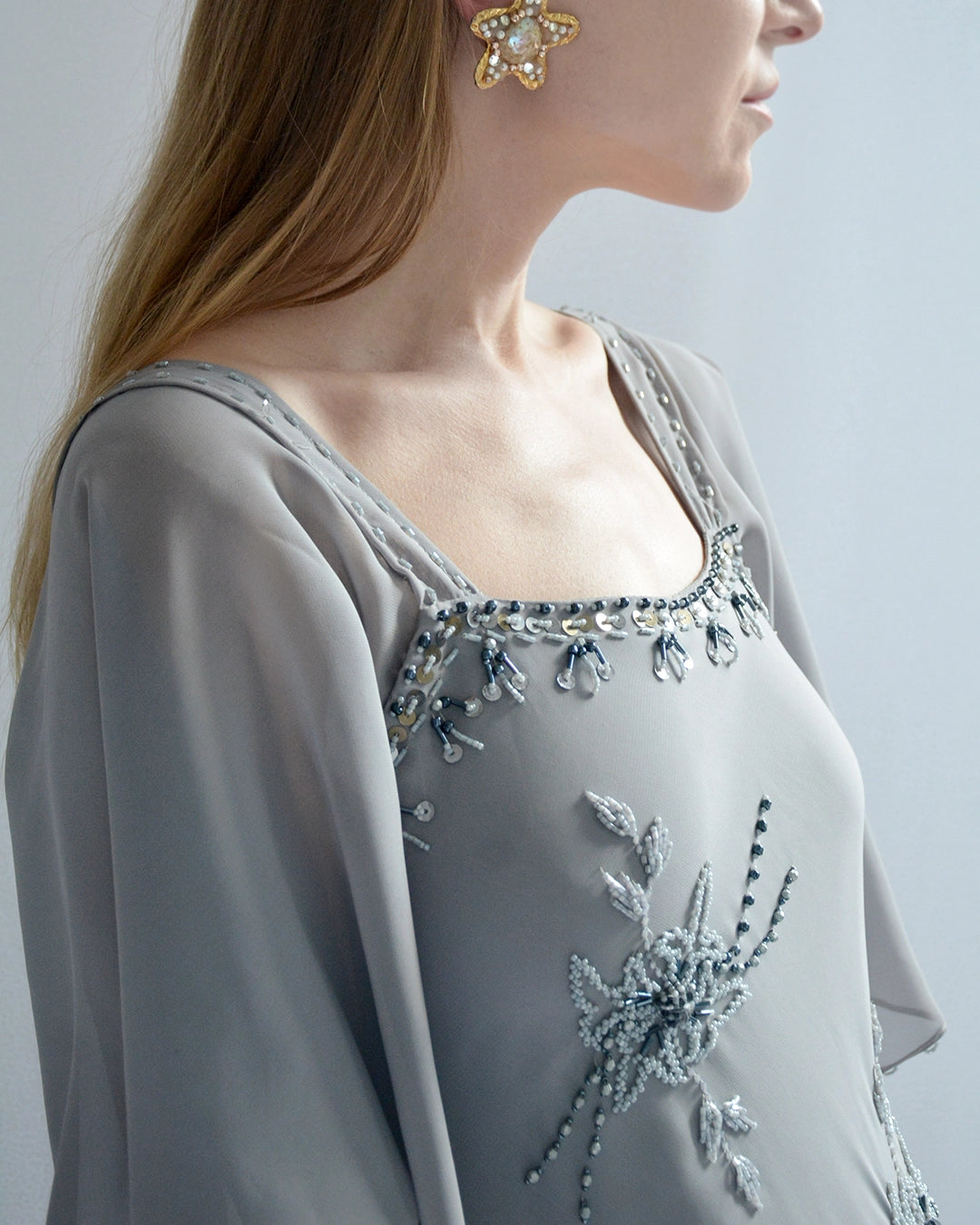 Vintage 1920s-Style Beaded Chiffon Gown