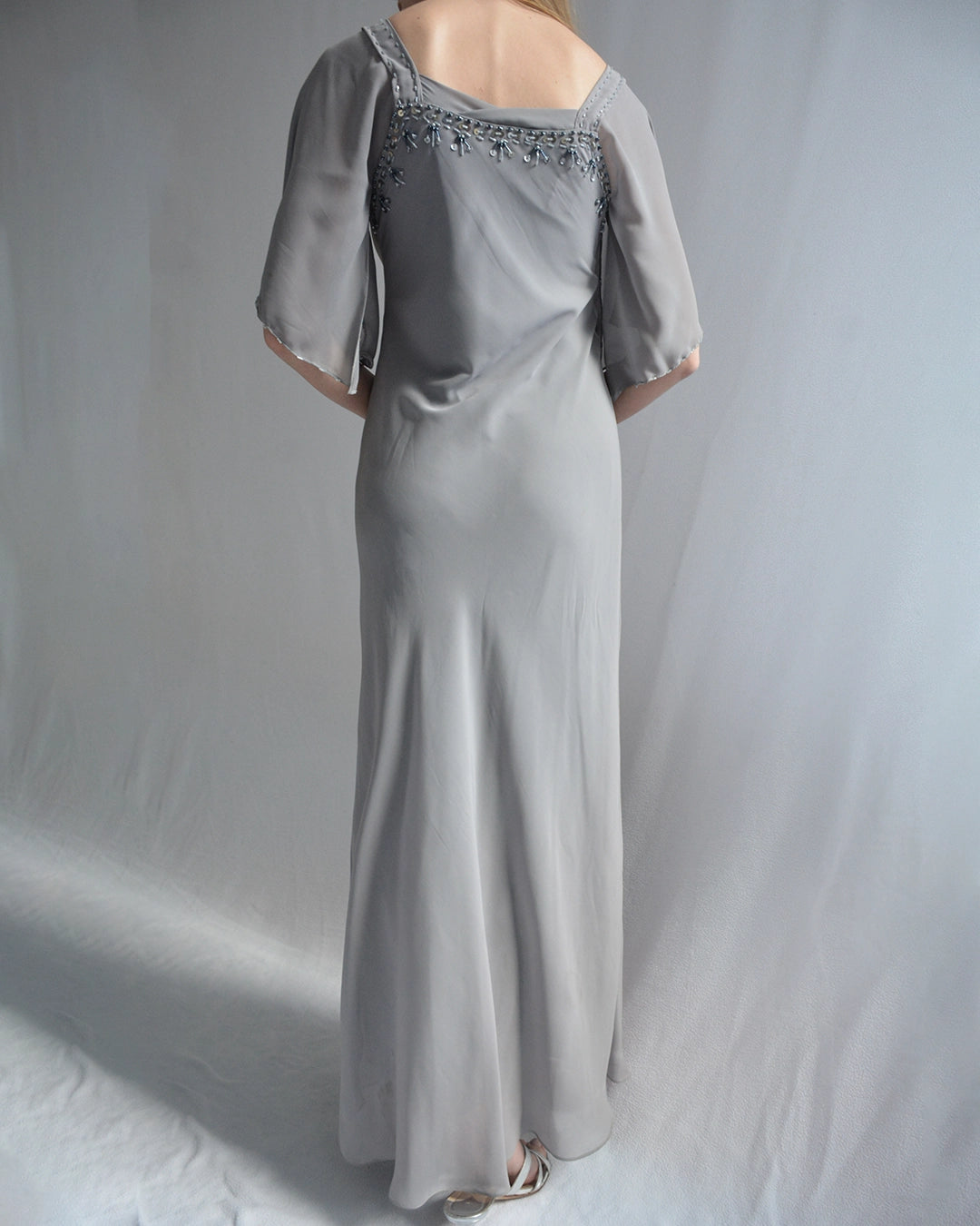 Vintage 1920s-Style Beaded Chiffon Gown