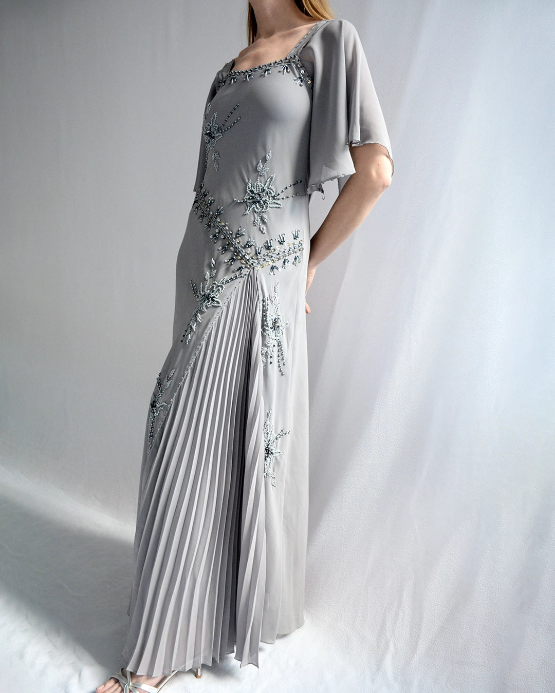 Vintage 1920s-Style Beaded Chiffon Gown