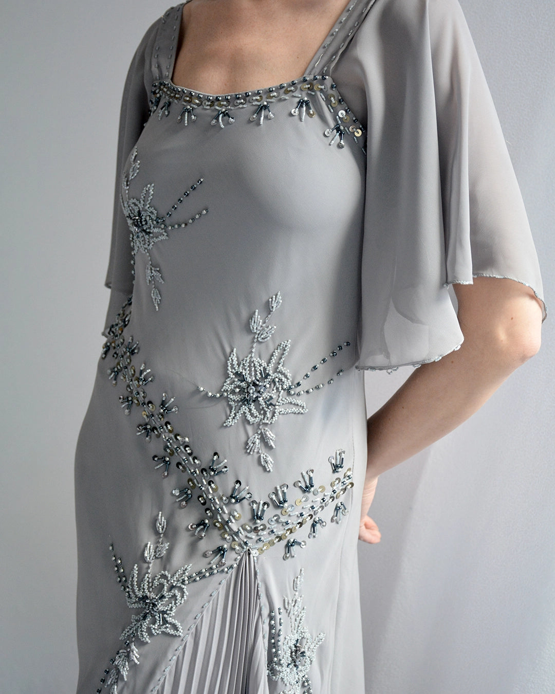 Vintage 1920s-Style Beaded Chiffon Gown