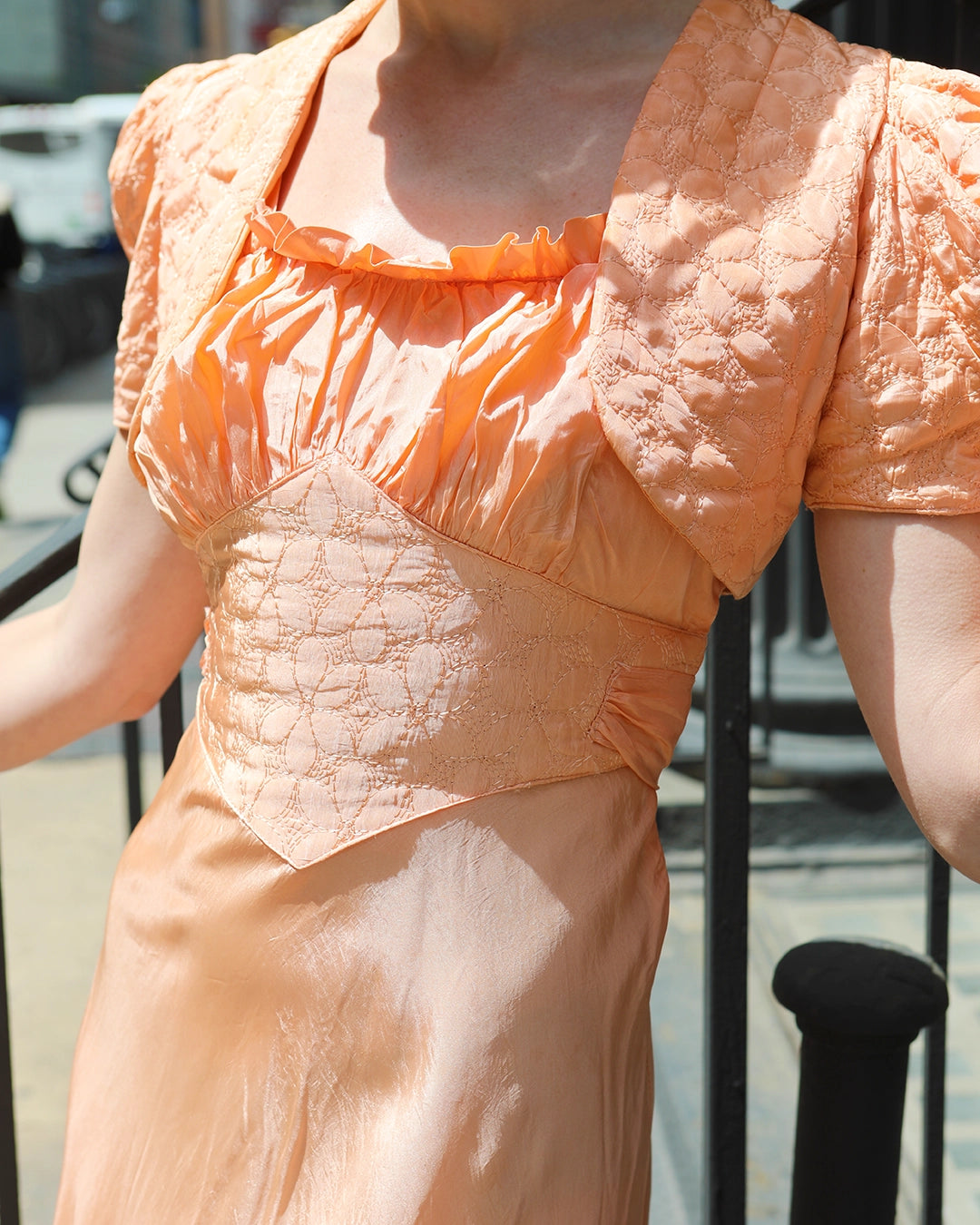 Vintage 1930s Bias-Cut Slip Dress With Matching Puff-Sleeve Bolero