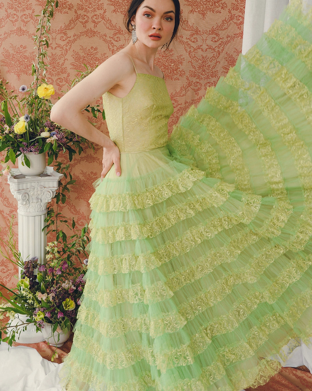 VINTAGE 1950s CHARTREUSE LACE CUPCAKE DRESS