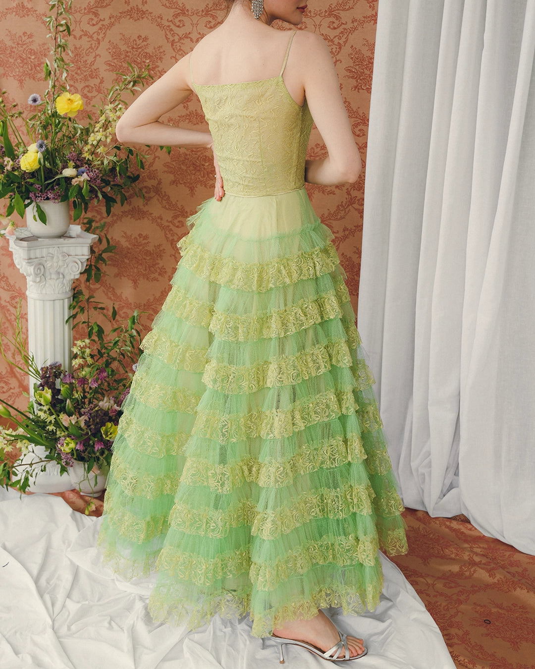 VINTAGE 1950s CHARTREUSE LACE CUPCAKE DRESS