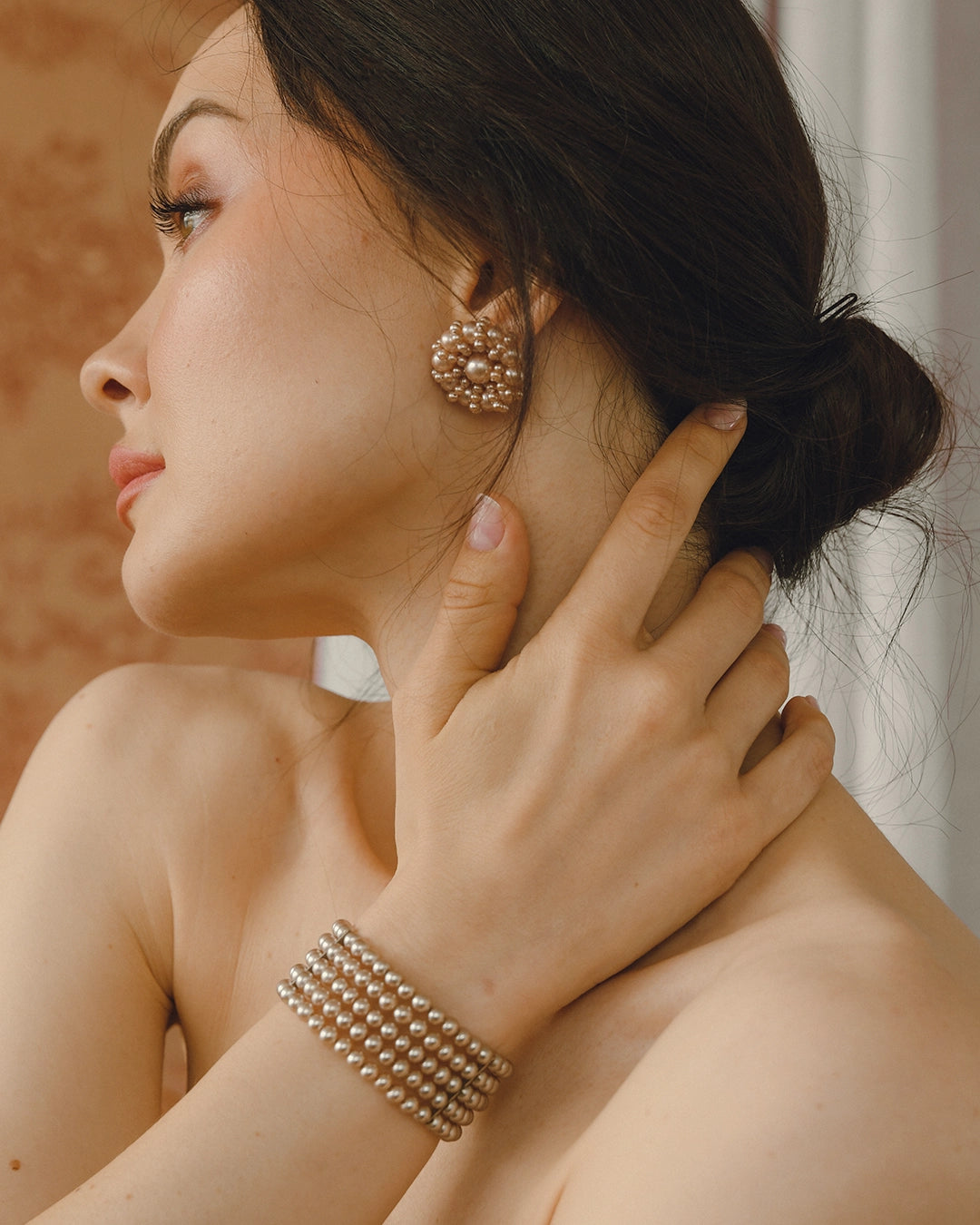 Vintage 1950s Pearl Spiral Cluster Earrings & Bracelet Set