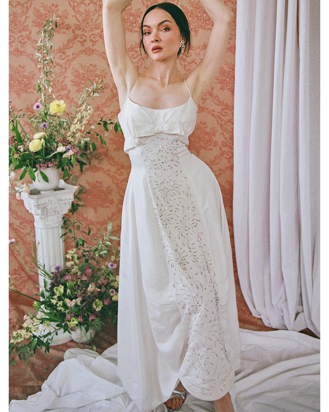 Vintage 1950s Princess-Cut Beaded Gown With Bustled Skirt