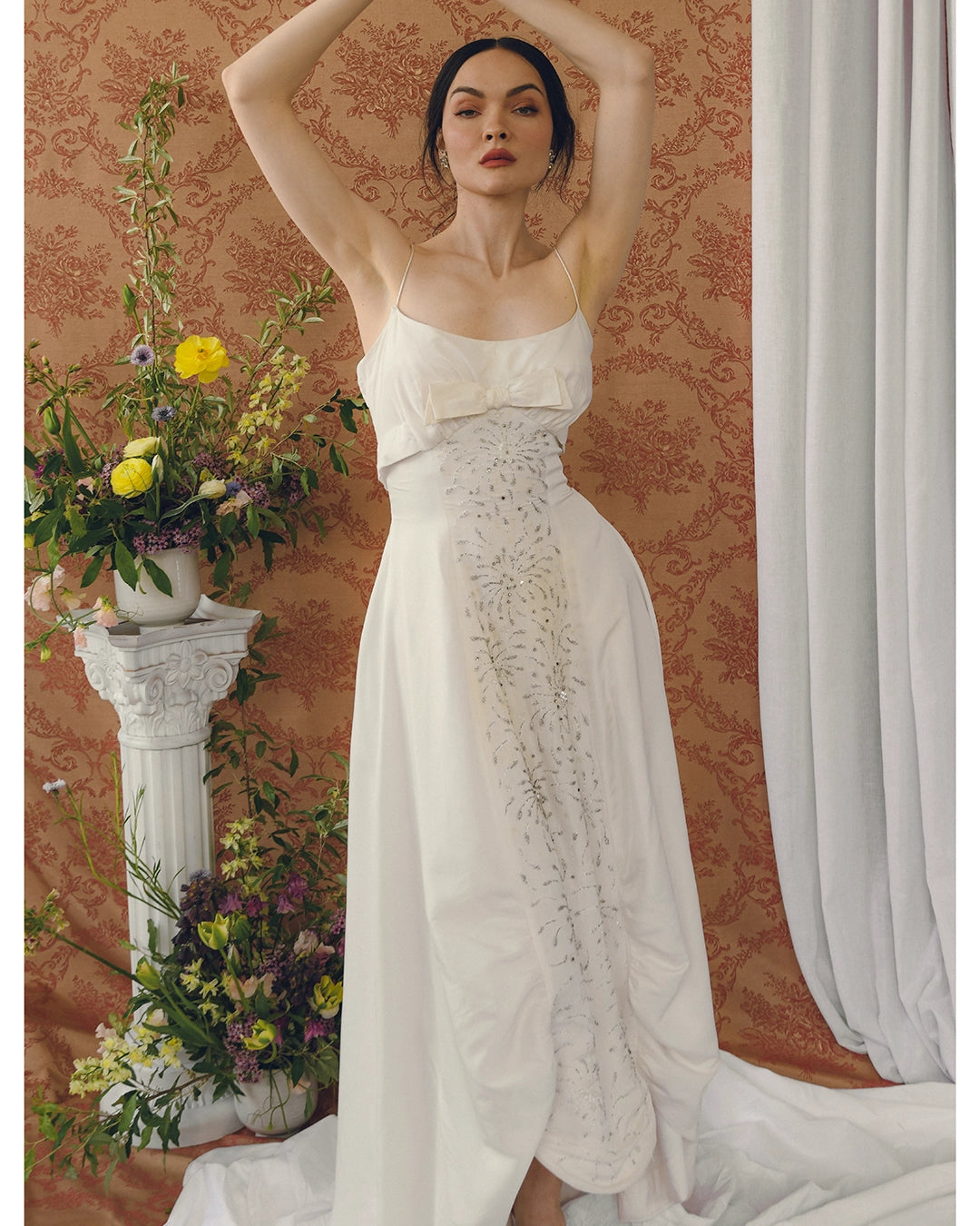 Vintage 1950s Princess-Cut Beaded Gown With Bustled Skirt