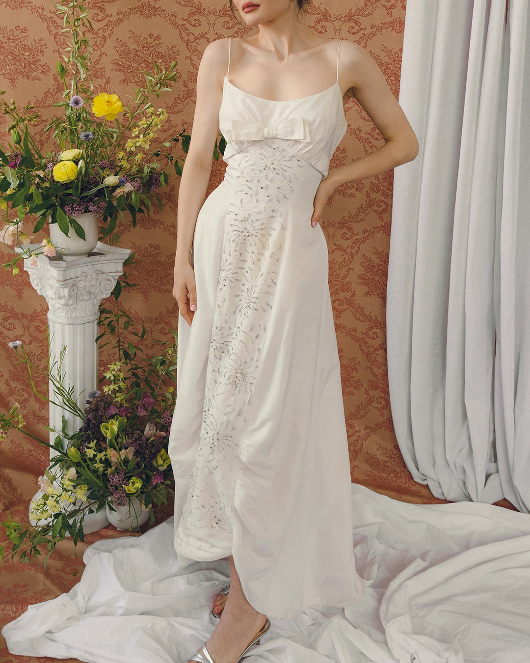Vintage 1950s Princess-Cut Beaded Gown With Bustled Skirt