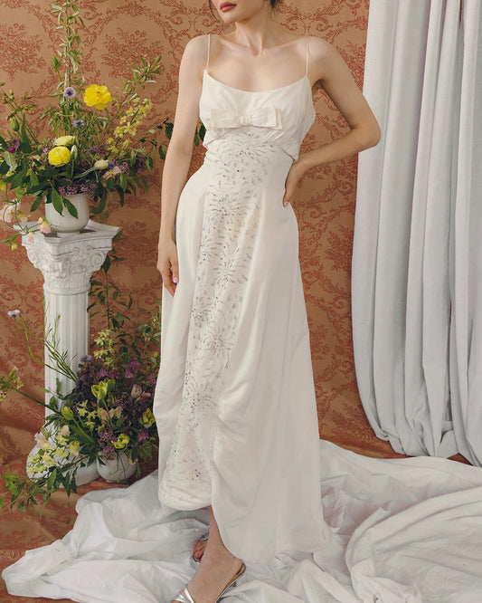 Vintage 1950s Princess-Cut Beaded Gown With Bustled Skirt