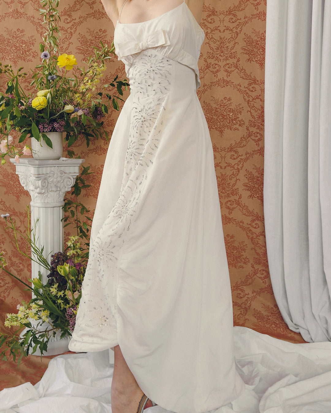 Vintage 1950s Princess-Cut Beaded Gown With Bustled Skirt