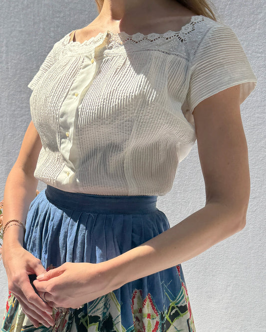 Vintage 1950s White Pintucked Blouse