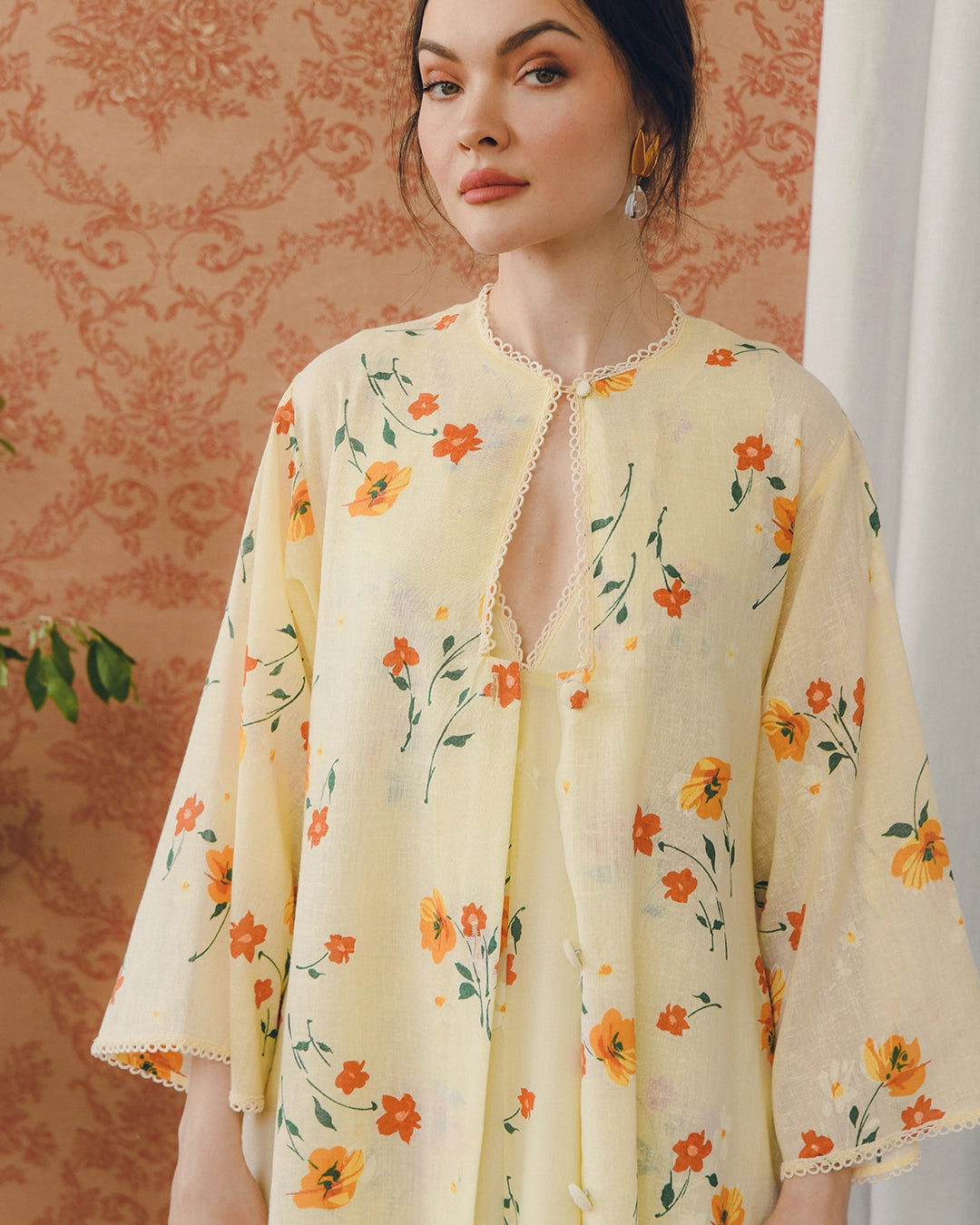 VINTAGE 1960s FLORAL LINEN CAFTAN WITH MATCHING DUSTER
