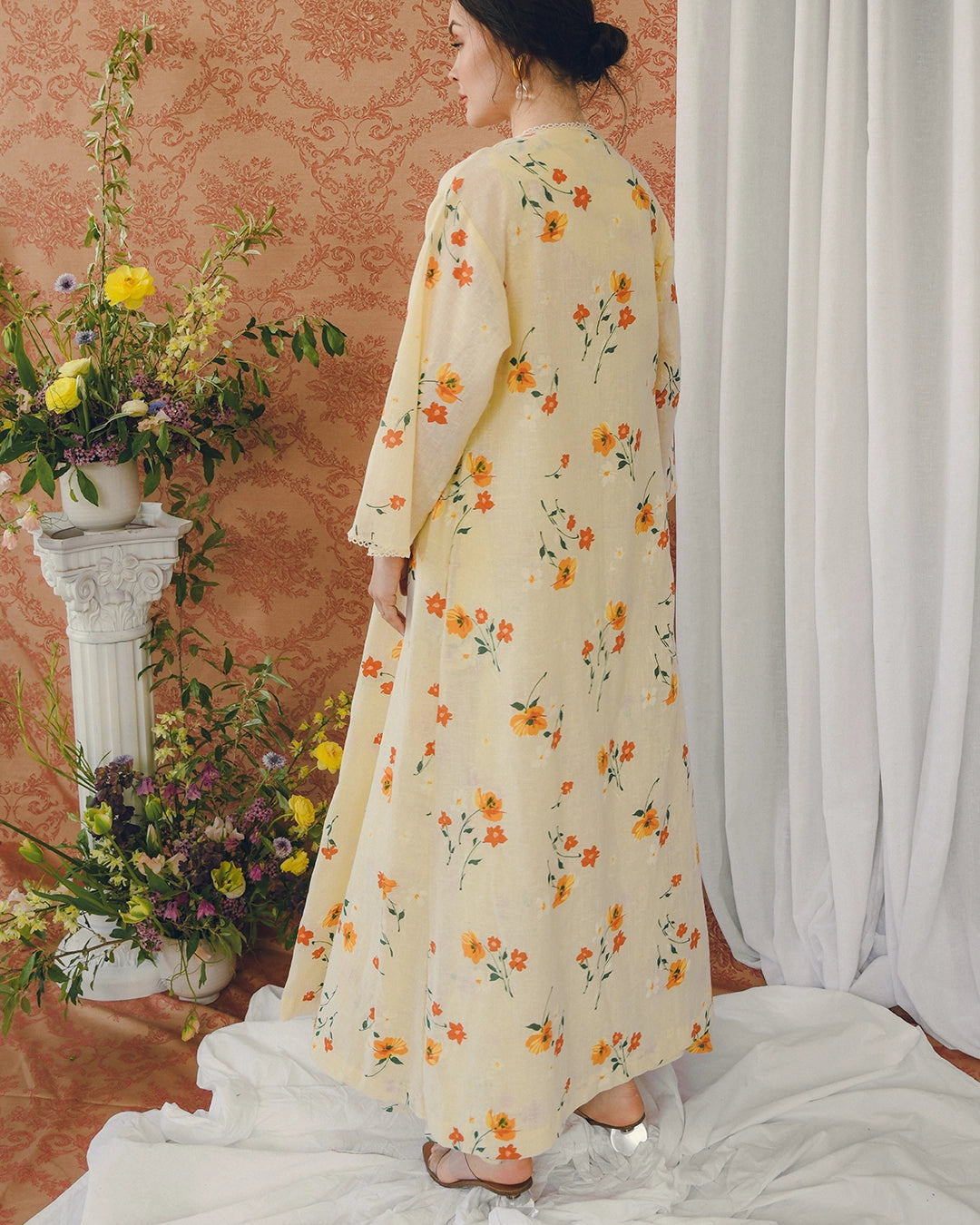 VINTAGE 1960s FLORAL LINEN CAFTAN WITH MATCHING DUSTER