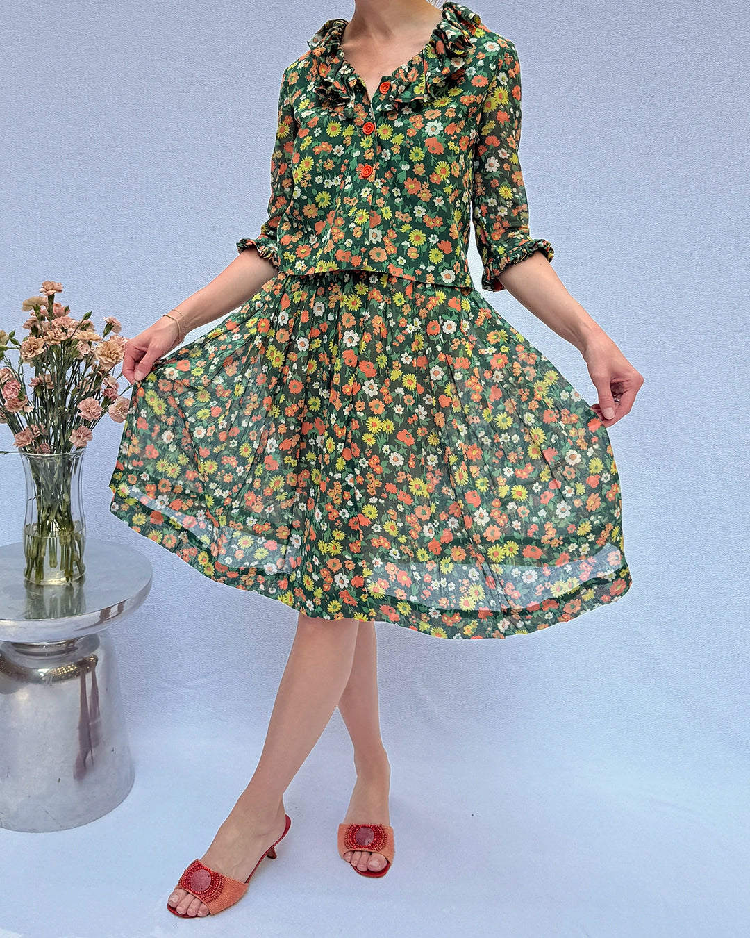 Vintage 1960s Floral Voile Skirt Set