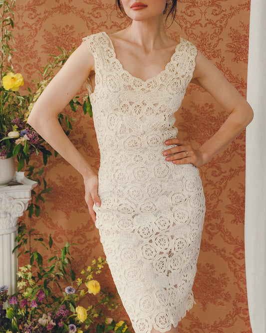 Vintage Italian Crochet Raffia Wiggle Dress