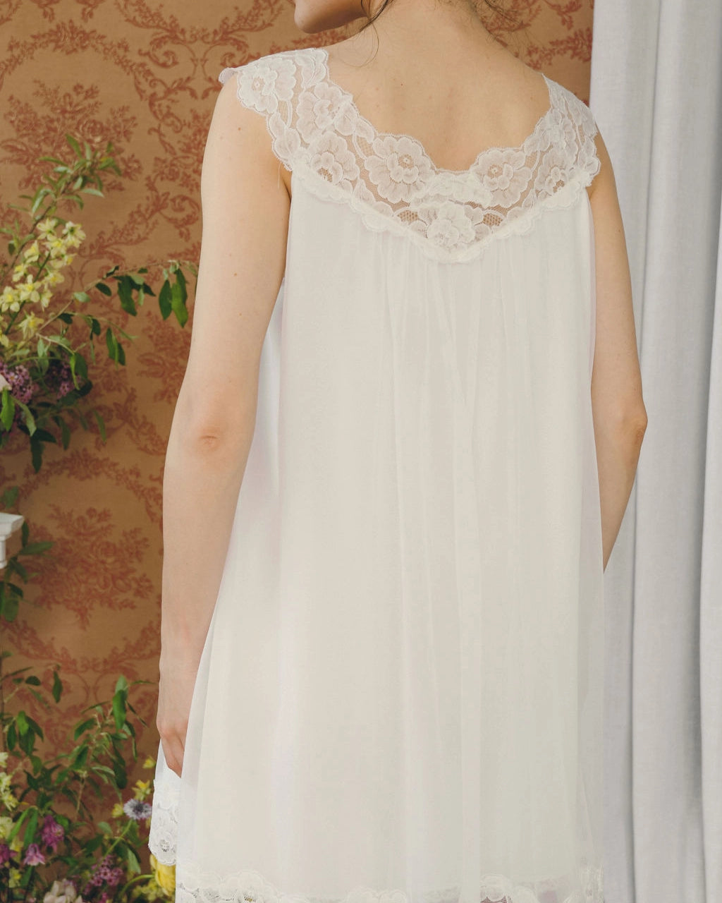 Vintage 1960s Ivory Peignoir Set With Blue Embroidery