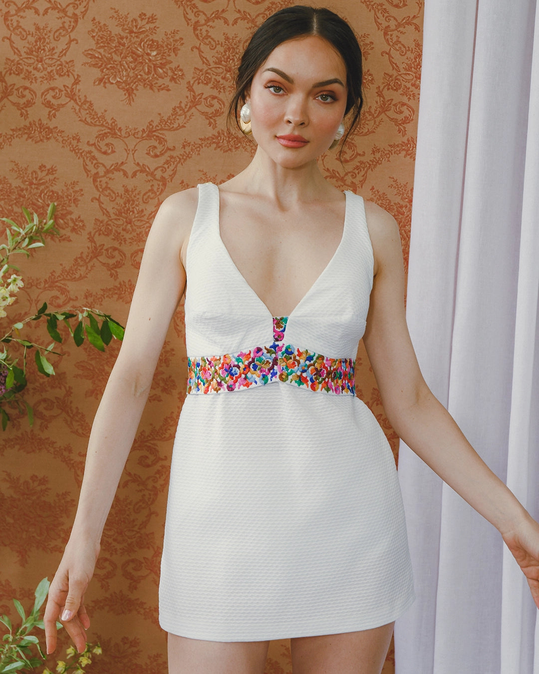 Vintage 1960s Minidress With Floral-Embroidered Belt And Matching Bloomers