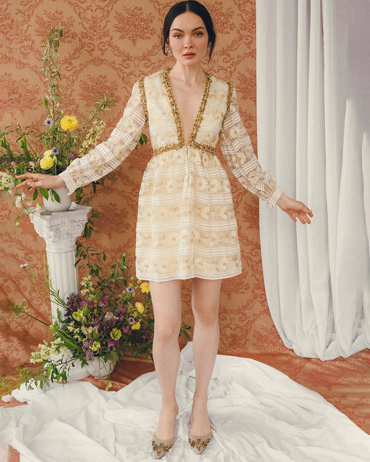 Vintage 1960s Oscar De La Renta Embellished Long Sleeve Minidress
