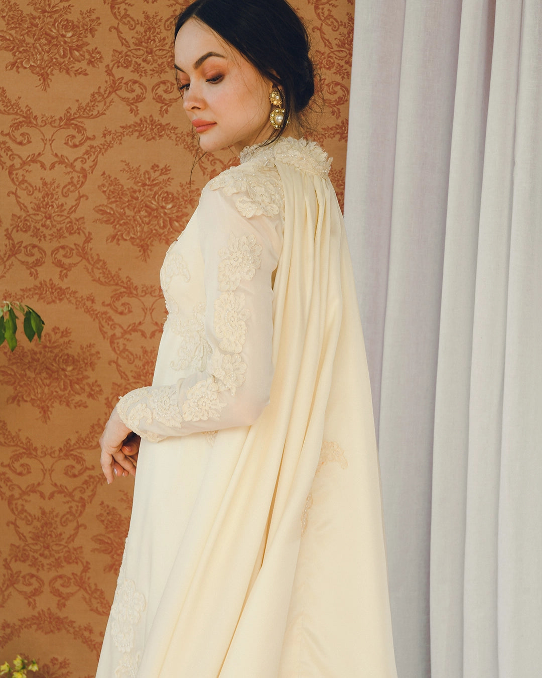 Vintage Long-Sleeve Court Train Wedding Gown With Detachable Watteau Cape; Matching Headpiece And Veil
