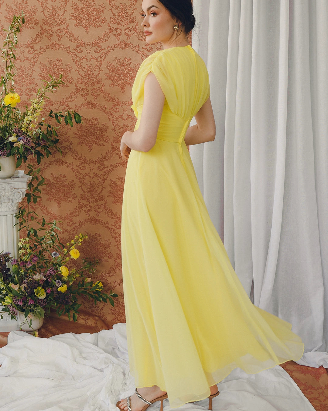 Vintage 1960s Yellow Tulle Rosette Gown