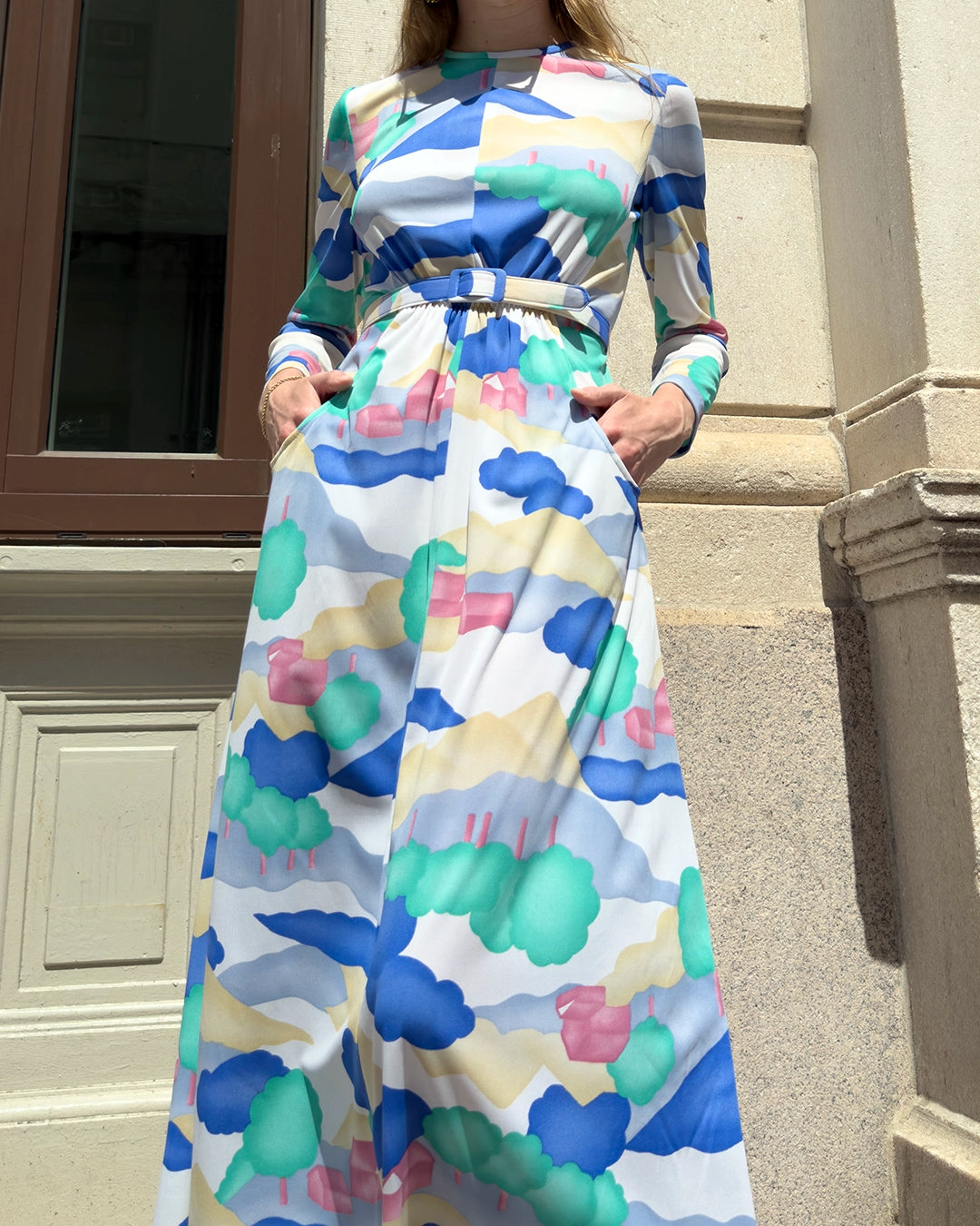 Vintage 1970s Psychedelic Print Belted Maxidress