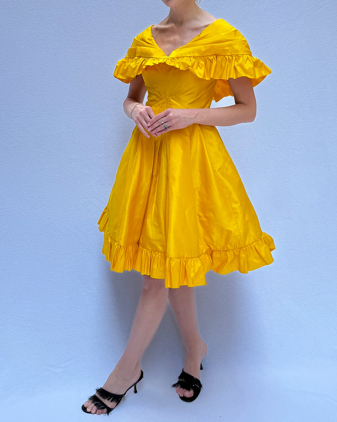 VIintage 1980s Arnold Scassi Cape Collar Ruffled Cocktail Dress
